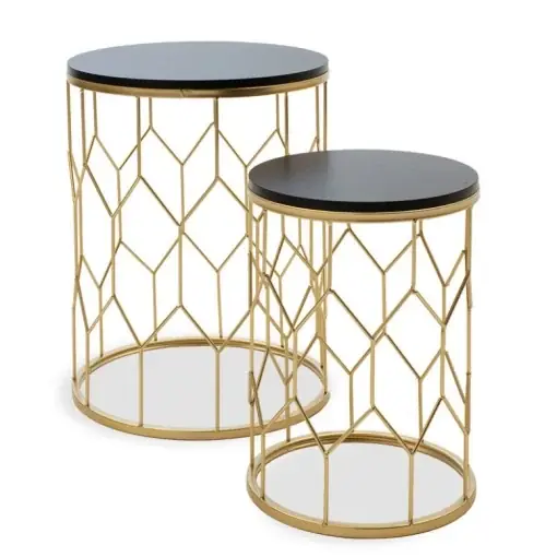 Set 2 Masute de Cafea Model Bridges, 39 - 29x39 - 29x50 - 40 cm, Negru/Auriu Mai ieftin