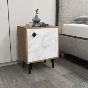 Cumpărături sigure Noptiera Model Alvarez, Nuc/Alb, 45x35x65cm