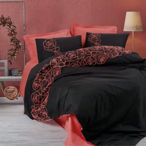 Lenjerie de pat dublu Rosen Corai 6 Piese (Bumbac 100% ) Nu rata