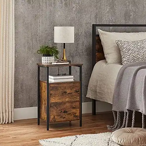 Reducere specială Noptiera Model Tanner, Negru/Maro rustic, 38x28x60cm