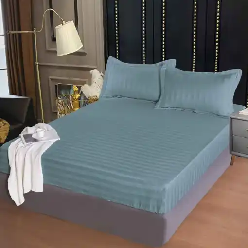 Reducere specială Cearsaf cu elastic 160x200 cm si 2 Fete de Perna Damasc, Atlas V1 Ocean (Finet)