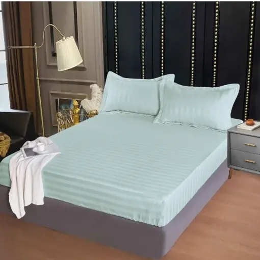 Reducere specială Cearsaf cu elastic 160x200 cm si 2 Fete de Perna Damasc, Atlas V8 Arctic Blue (Finet)