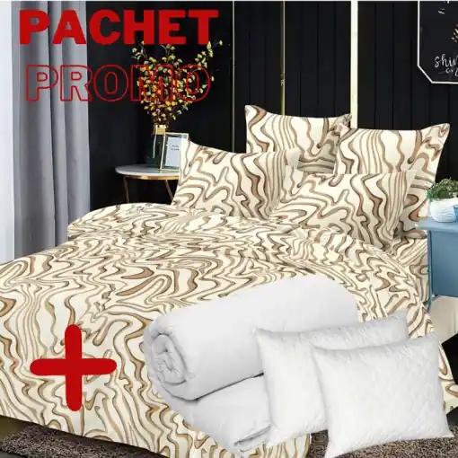 Pachet Lenjerie + Pilota + Perne Marmora 6 Piese (Finet) Reducere extra