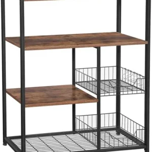 Raft de Bucatarie cu Cos Metalic Model Chance, Maro rustic/Negru mat, 80x35x95 cm Retur ușor