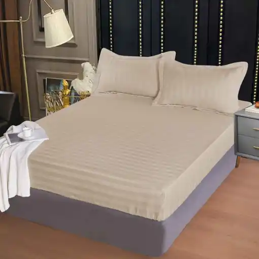Cearsaf cu elastic 160x200 cm si 2 Fete de Perna Damasc, Atlas V1 Bej (Finet) Cumpără acum