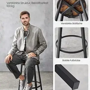 Set 2 scaune de bar Model Catalina, Maro rustic/Negru, 50.6x50.6x88.5 cm Reducere specială