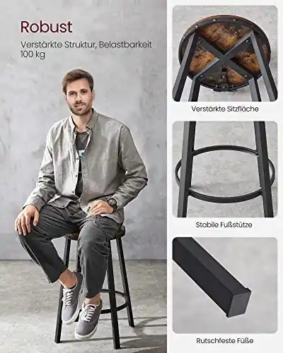 Set 2 scaune de bar Model Catalina, Maro rustic/Negru, 50.6x50.6x88.5 cm Reducere specială