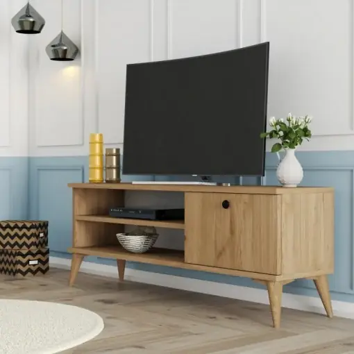 Comoda TV Salvador, Model Retro1562, 120x44.6x29.5 cm, Stejar Noutate