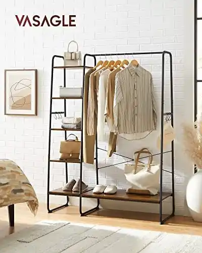 Cuier cu rafturi Model Dougherty, Negru, 120×45×160 cm Preț mic