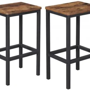 Preț promoțional Set 2 scaune de bar Model Spencer, Maro rustic/ Negru, 40x30x65 cm