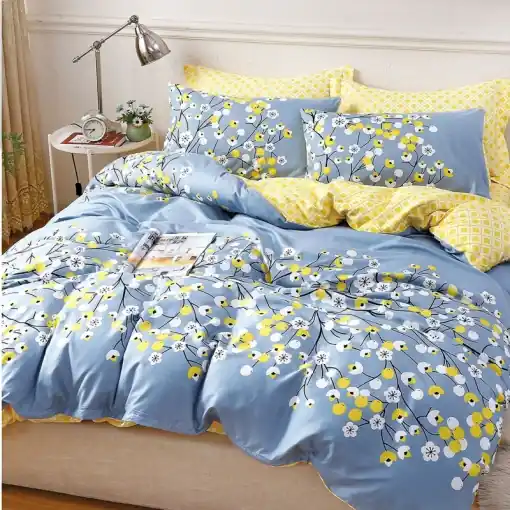 Lenjerie Yellow Blossom 4 piese (Bumbac Satinat) Reducere extra