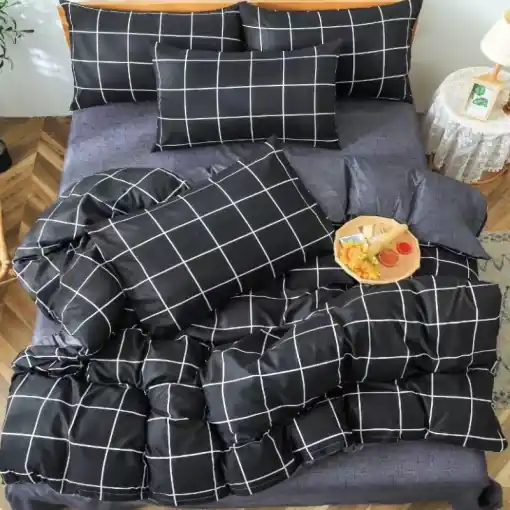 Lenjerie Black Squares 4 piese (Bumbac Satinat) Ofertă exclusivă