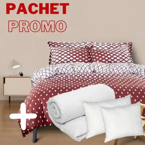 Pachet Lenjerie + Pilota + Perne Bordeaux 4 Piese Plată sigură