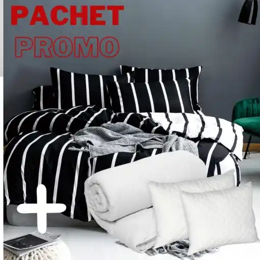 Pachet Lenjerie + Pilota + Perne Black Lines 4 Piese Comandă acum