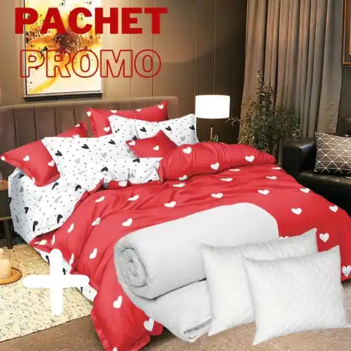 Cumpără online Pachet Lenjerie + Pilota + Perne Red Heart 4 Piese