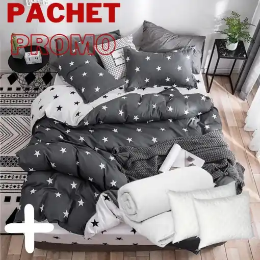 Pachet Lenjerie + Pilota + Perne Grey Sky 4 Piese Preț promoțional