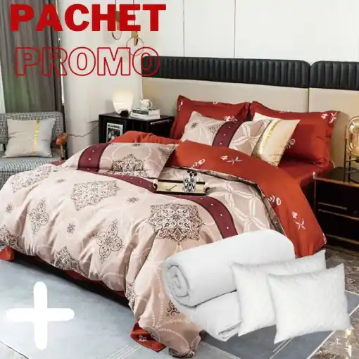 Pachet Lenjerie + Pilota + Perne Carmine 4 Piese Ofertă