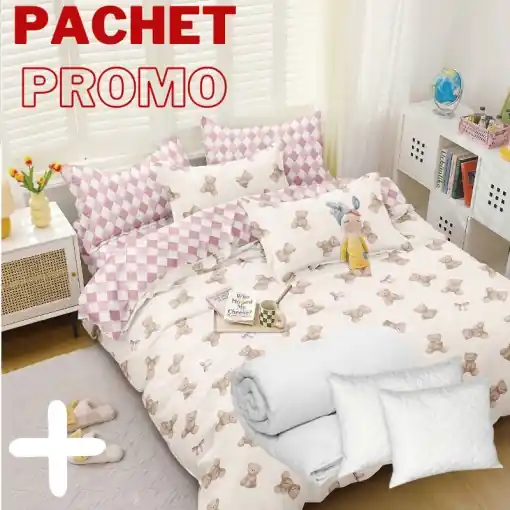 Pachet Lenjerie + Pilota + Perne Teddy 4 Piese Cumpără acum