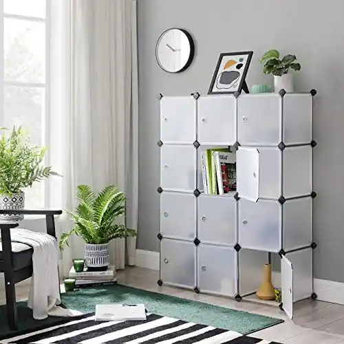 Sistem de depozitare modular din plastic, 12 cuburi Model Danny, Alb/Negru, 93x31x123 cm Reduceri