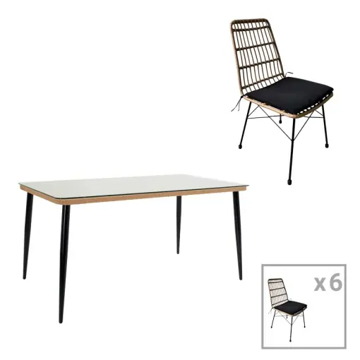 Set Masa si Scaune de Exterior, 7 Piese, Model Naoki, Natural/Negru, 160x90x78 cm Preț mic
