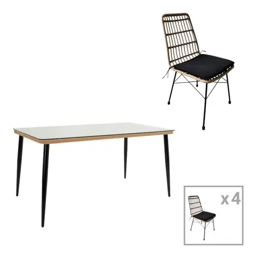 Set Masa si Scaune de Exterior, 5 Piese, Model Naoki, Natural/Negru, 160x90x78 cm Plată securizată