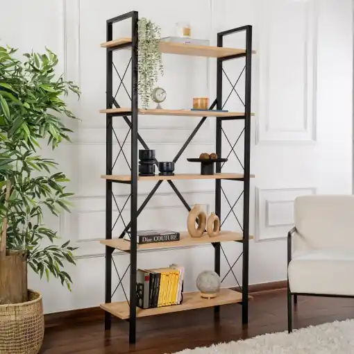 Ofertă limitată Raft pentru carti Model Elysian, Stejar/Negru