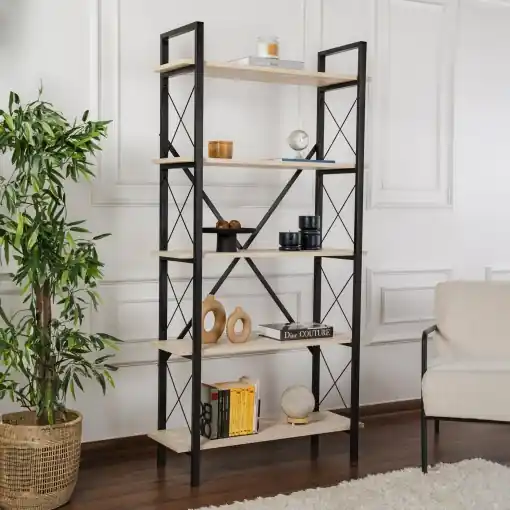 Reduceri Raft pentru carti Model Elysian, Travertin/Negru