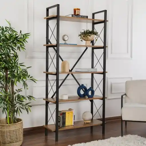 Raft pentru carti Model Elysian, Nuc/Negru Lichidare de stoc