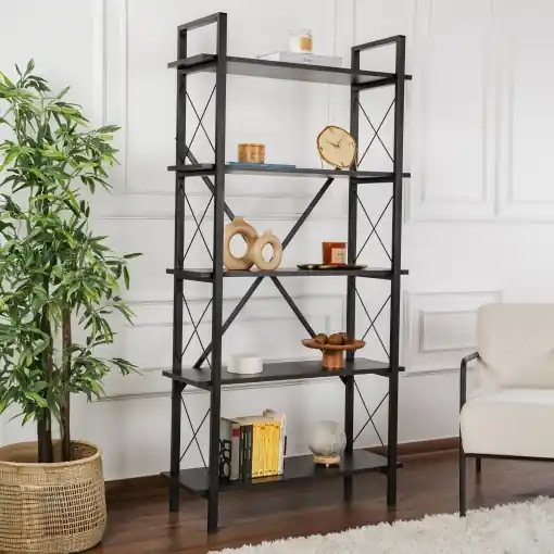 Reduceri Raft pentru carti Model Elysian, Lemn negru/Negru