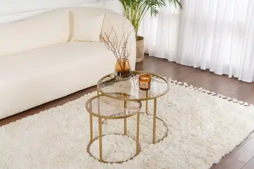 Livrare rapidă Set Masute de cafea Model Aurum 60, Auriu/Bronz