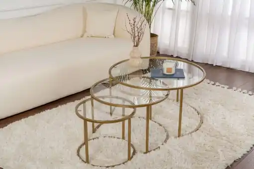 Set Masute de cafea Model Aurum 80, Auriu/Transparent Cel mai bun preț