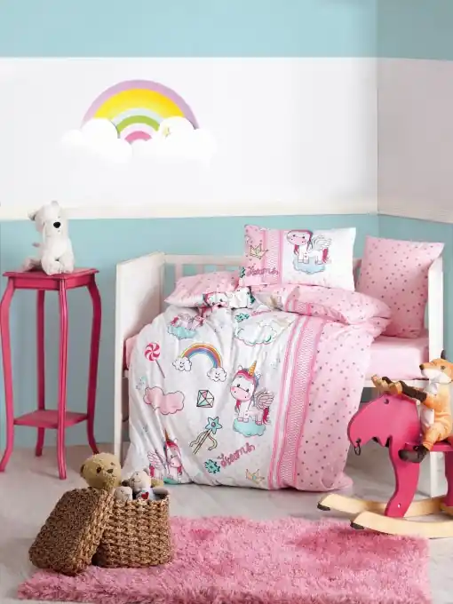 Lenjerie patut bebe Model Unicorn Pink Expediere rapidă