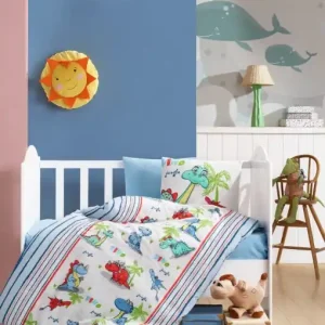 Plată securizată Lenjerie patut bebe Model Dino v2 Blue