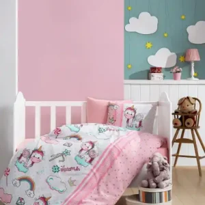Ofertă limitată Lenjerie patut bebe Model Unicorn v2 Pink