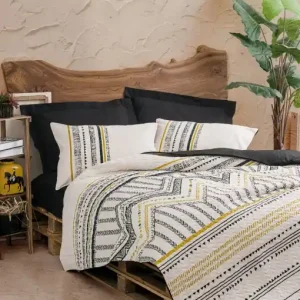 Set Lenjerie pat dublu si Cuvertura Model Elvira Black Cumpărături sigure