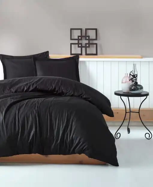 Discount Lenjerie de pat dublu, Bumbac 100% Satinat Model Stripe Black