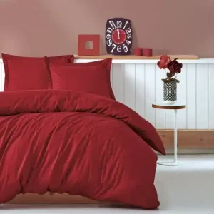 Lenjerie de pat dublu, Bumbac 100% Satinat Model Stripe Claret Red Plată securizată