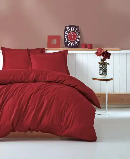 Lenjerie de pat dublu, Bumbac 100% Satinat Model Stripe Claret Red Plată securizată