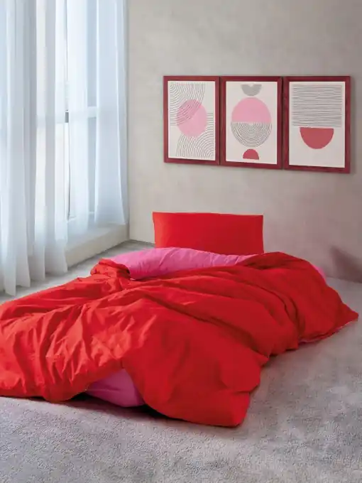 Retur gratuit Lenjerie de pat 1 Persoana Model Sage Red, Fuchsia