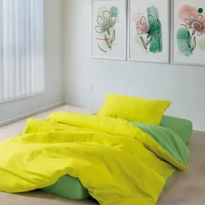 Lenjerie de pat 1 Persoana Model Sage Yellow, Green Popular