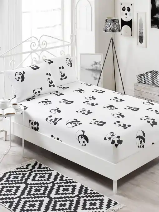 Lichidare de stoc Cerasaf de pat cu elastic si fete de perna Model Panda