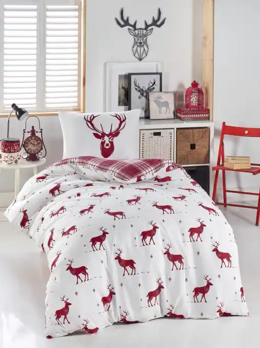 Cumpără online Lenjerie de pat 1 Persoana Model Geyik Claret Red