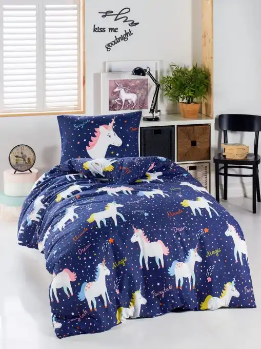 Lenjerie de pat 1 Persoana Model Magic Unicorn Discount