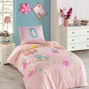 Lenjerie de pat 1 Persoana Model Unicorn Dreams Pink Cel mai vândut