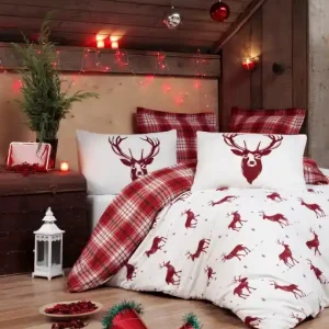 Lenjerie de pat dublu Model Geyik Claret Red Discount