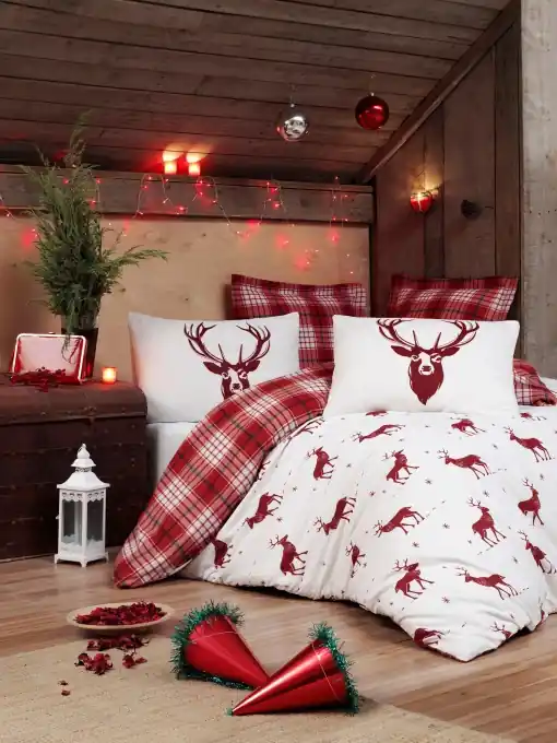 Lenjerie de pat dublu Model Geyik Claret Red Discount