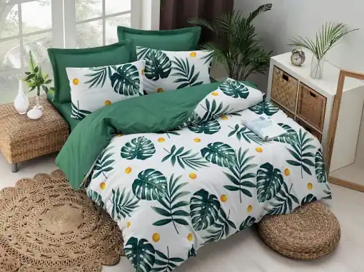 Plată sigură Lenjerie de pat dublu Model Monstera Green