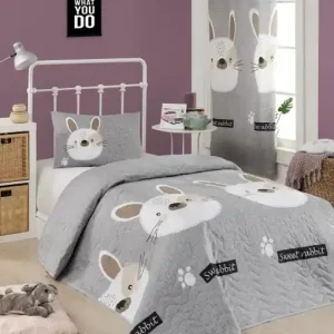 Popular Cuvertura Matlasata 1 Persoana Model Tavşancık Light Brown, Grey, Pink