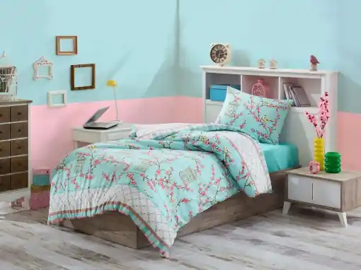 Ieftin Lenjerie de pat 1 Persoana Model Birdcage Turquoise