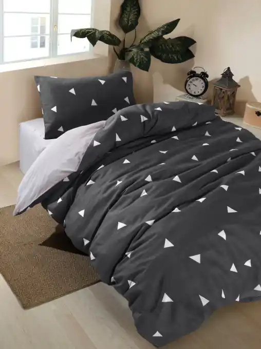 Lenjerie de pat 1 Persoana Model Geometrik Grey Disponibil imediat